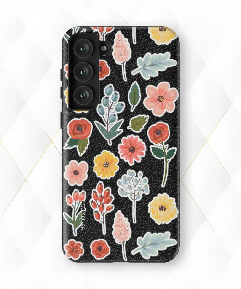 Berries Roses Black Leather Case