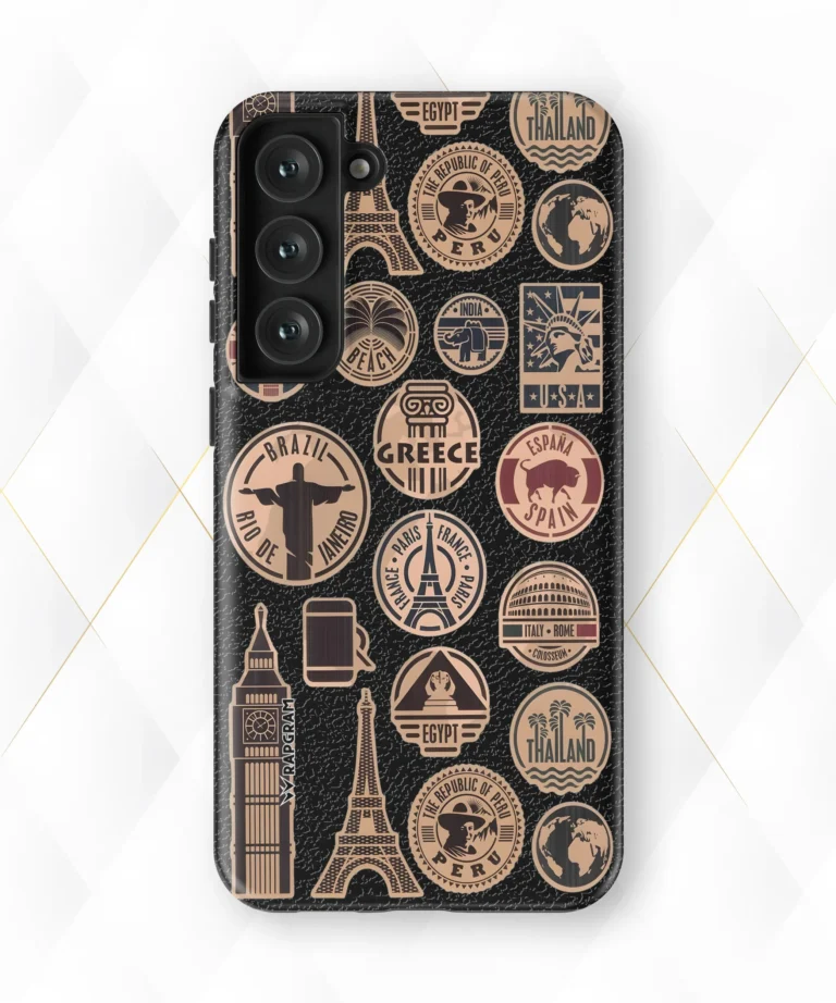 Travel Stamps Black Leather Case