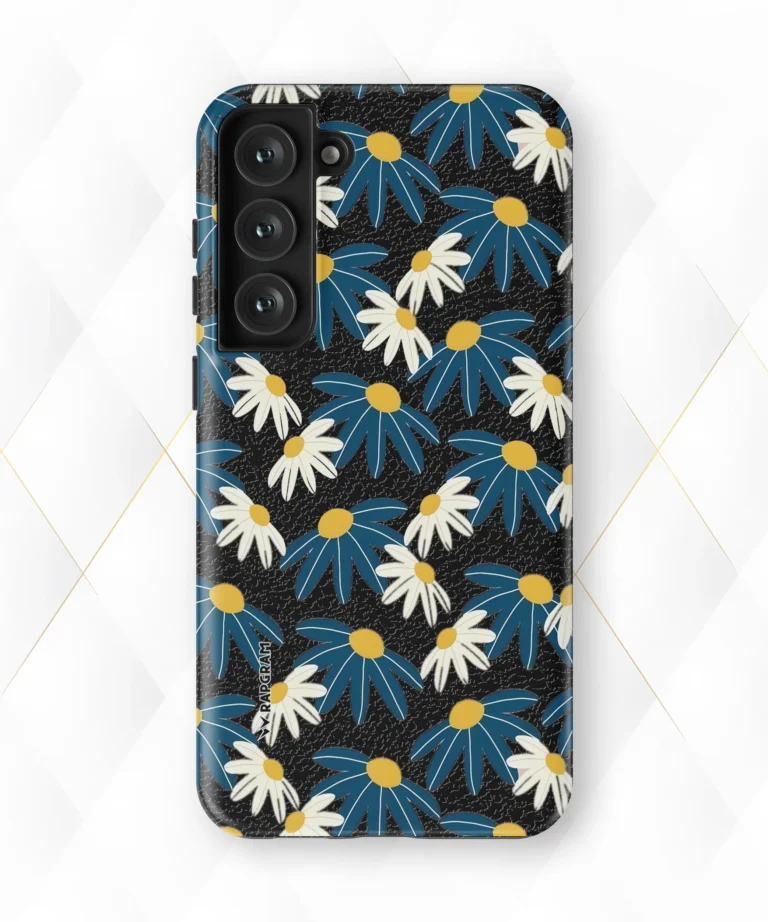 Blue Blooms Black Leather Case