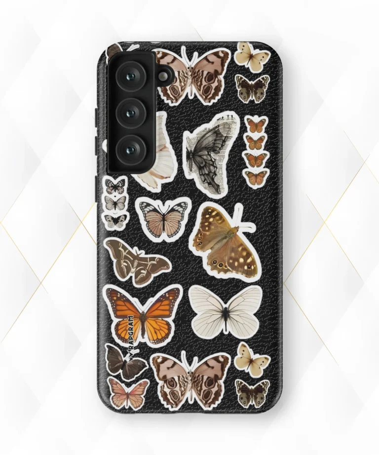 Butterfly Stamps Black Leather Case