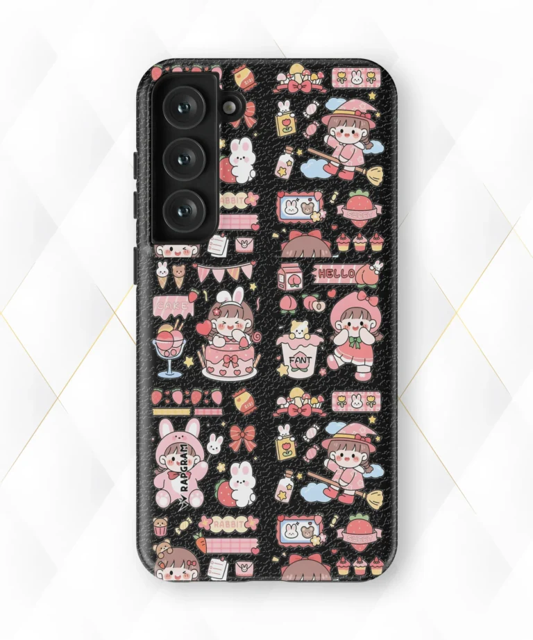 Cute Stickers Black Leather Case