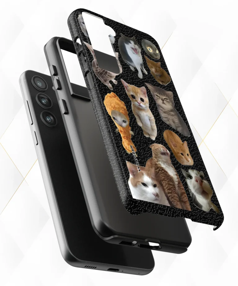 Cats Expressions Black Leather Case