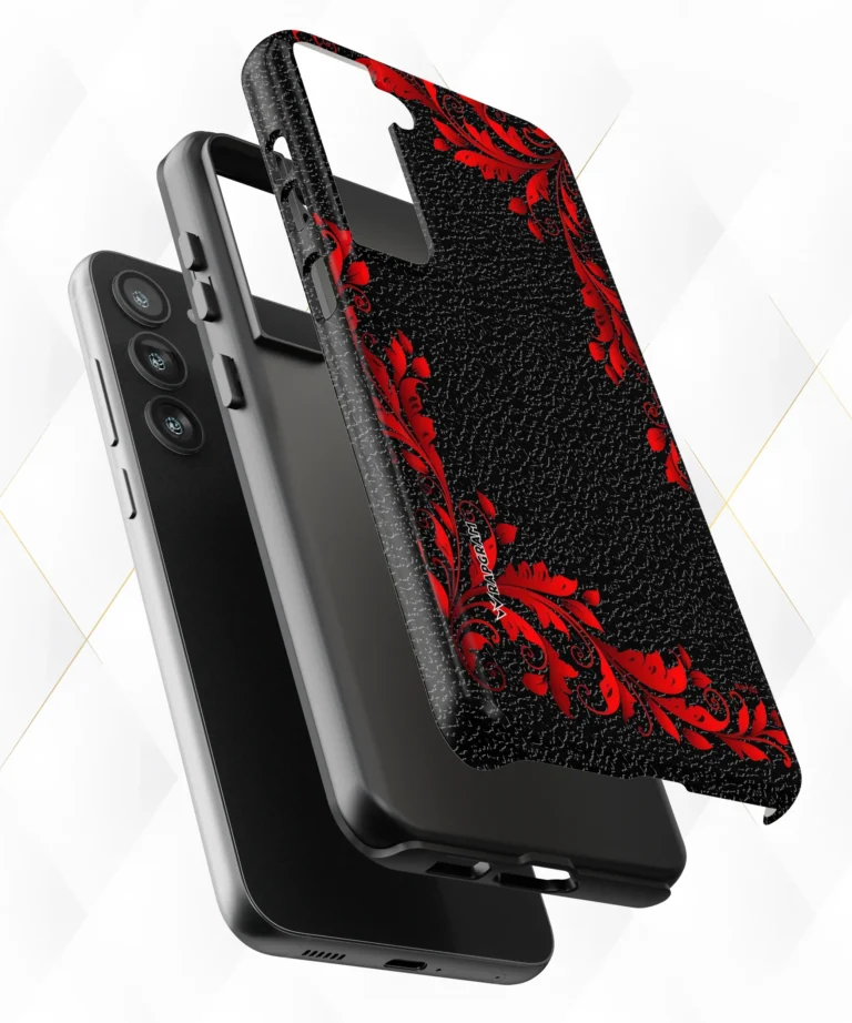 Red Ferns Black Leather Case