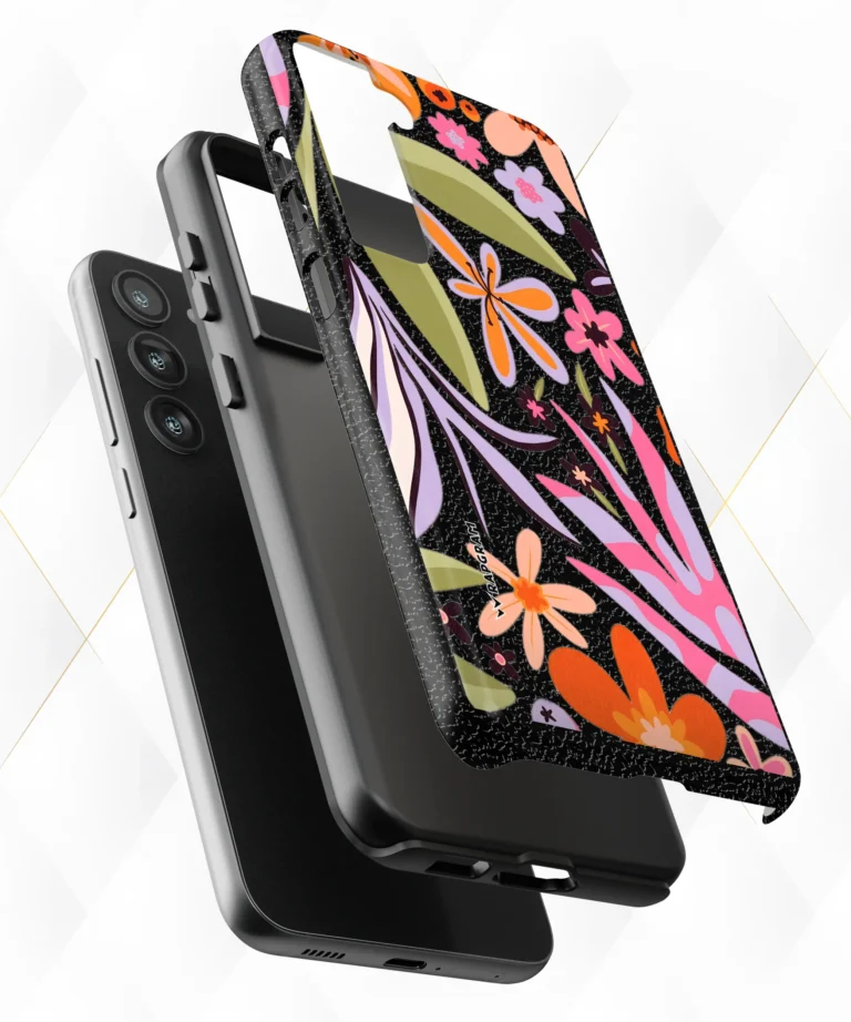 Vibrant Floral Black Leather Case