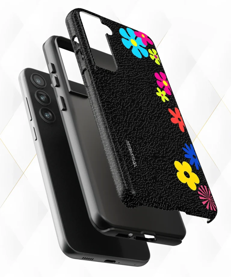 Side Floral Black Leather Case