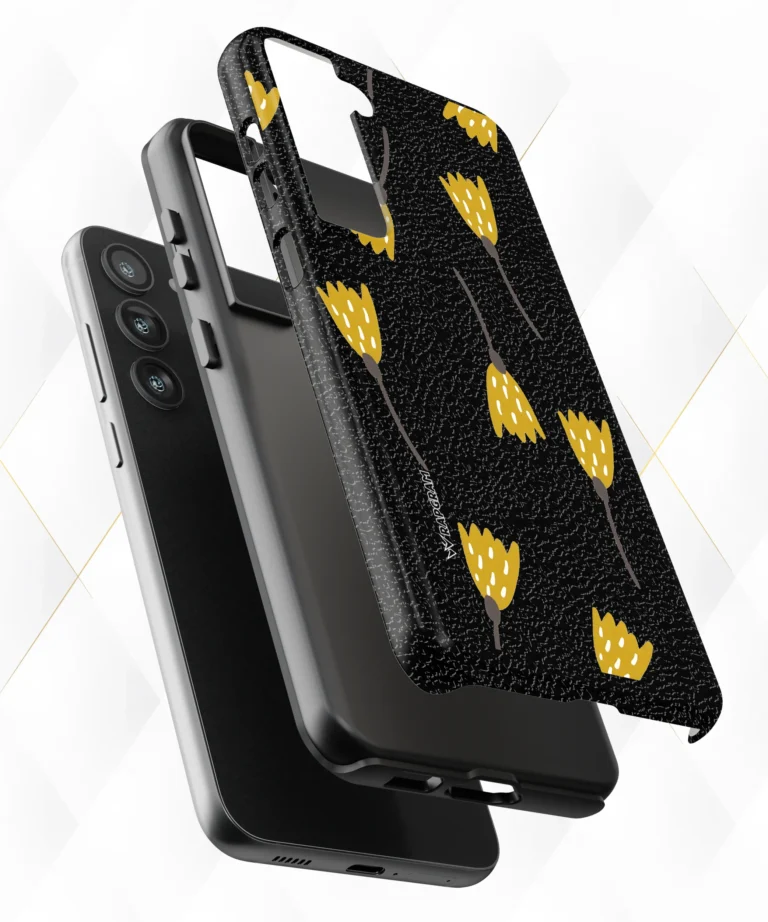 Yellow Tulips Black Leather Case