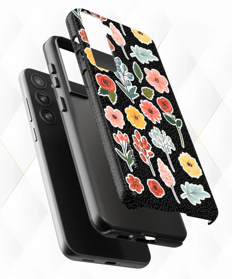 Berries Roses Black Leather Case