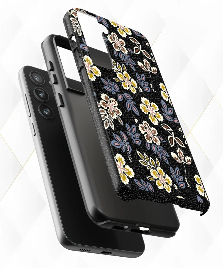 Dual Flowers Black Leather Case