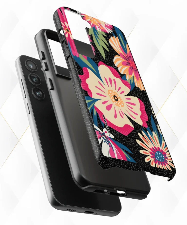 Trippy Blossoms Black Leather Case