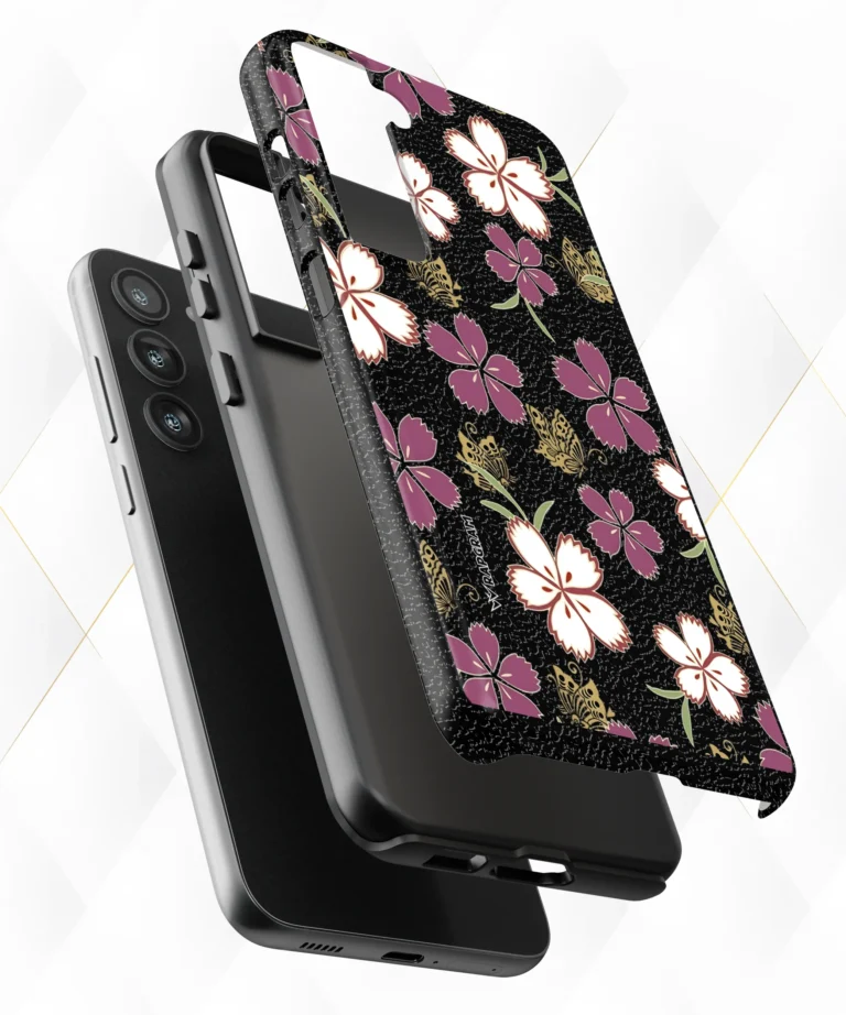 Fly Blooms Black Leather Case