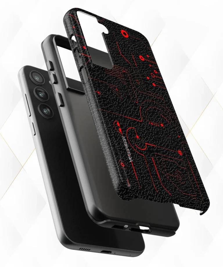 Red Circuit Black Leather Case