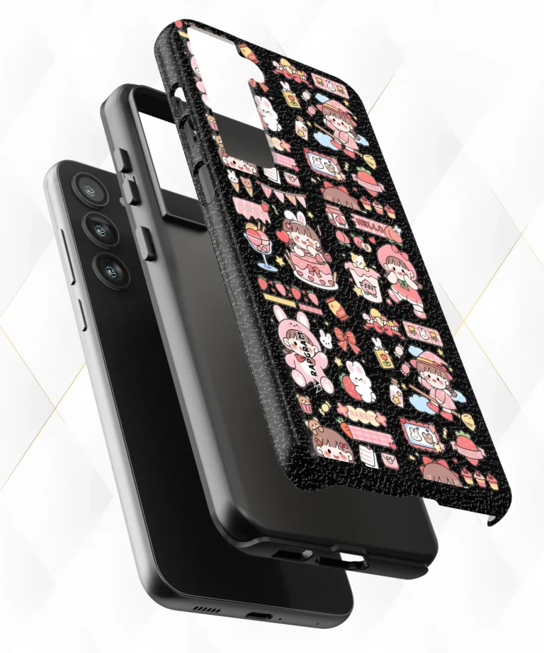 Cute Stickers Black Leather Case