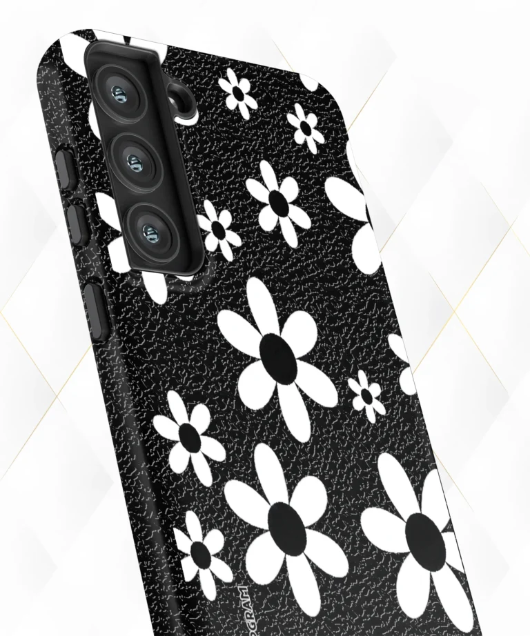 White Florals Black Leather Case