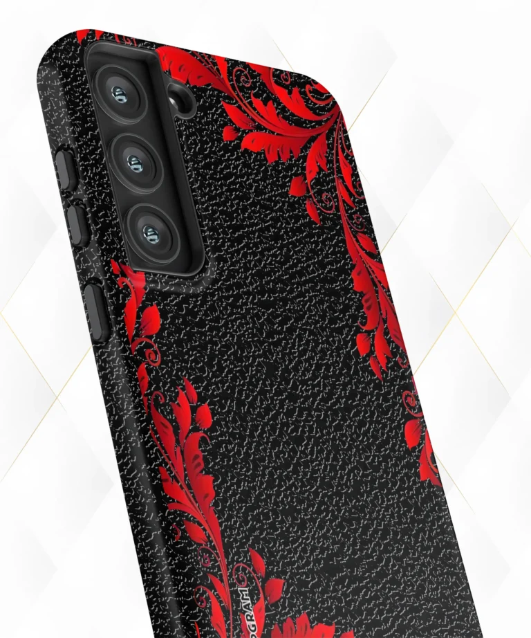 Red Ferns Black Leather Case