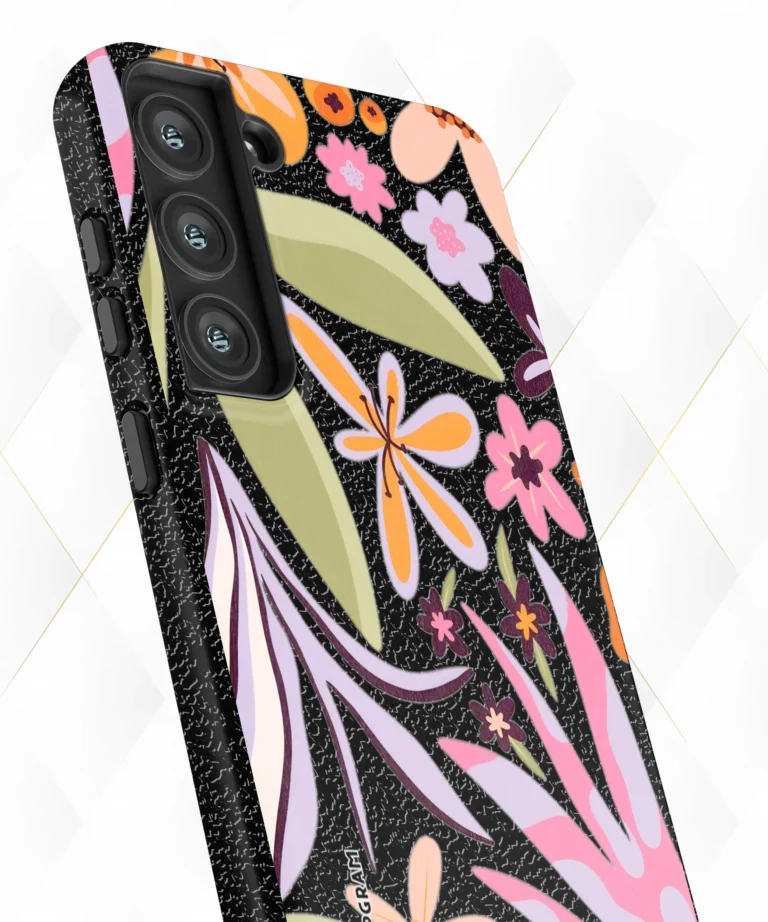 Vibrant Floral Black Leather Case