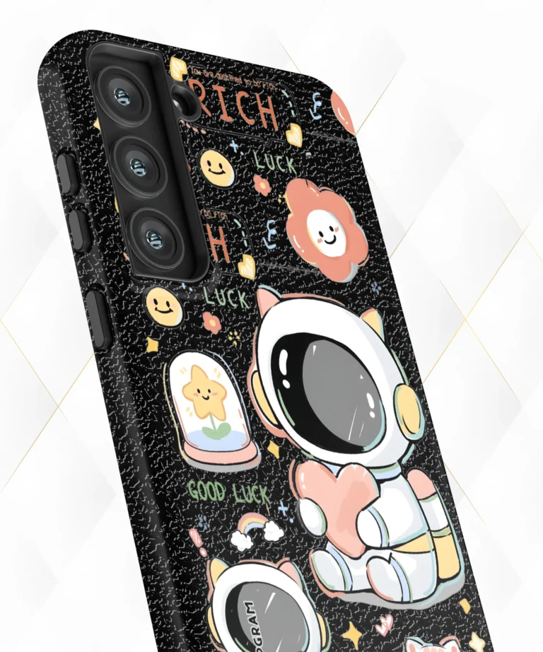 Space Hearted Black Leather Case