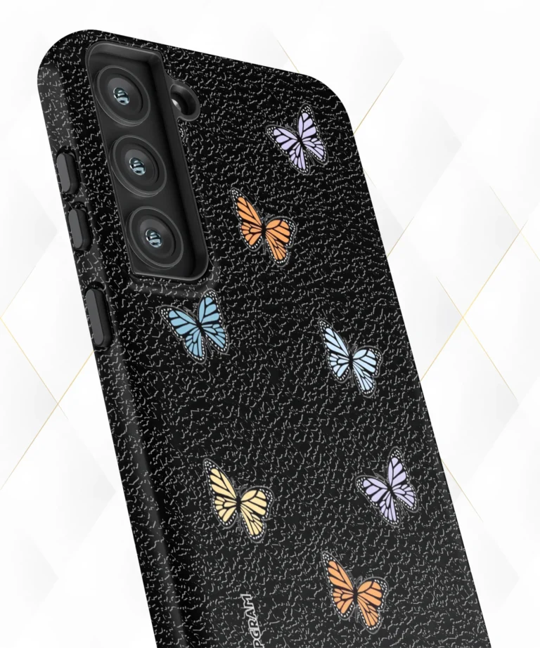 Flying Butterfly Black Leather Case