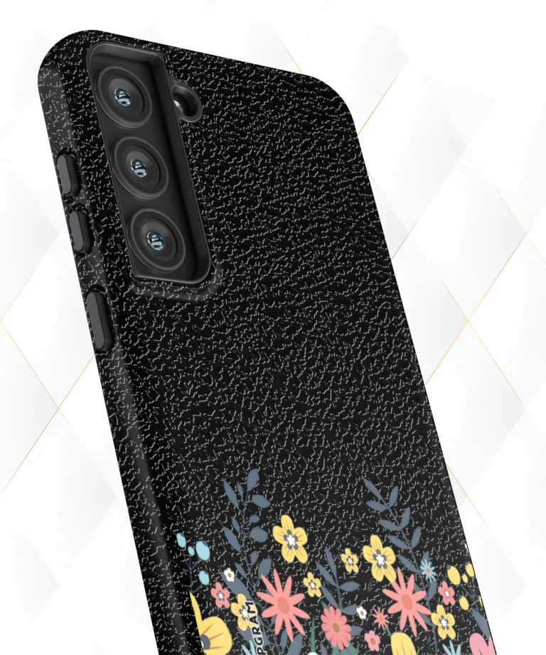 Flower Bushes Black Leather Case