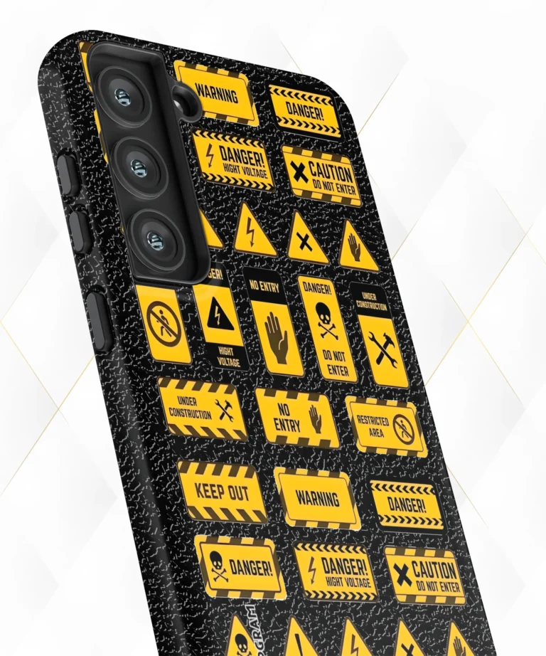 Caution Danger Black Leather Case