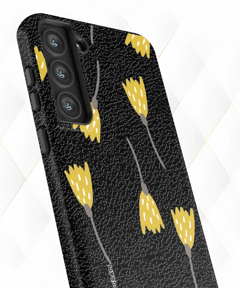 Yellow Tulips Black Leather Case