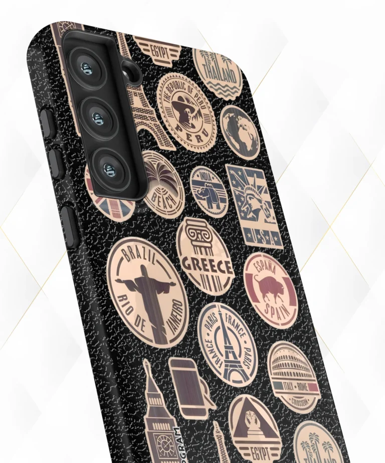 Travel Stamps Black Leather Case