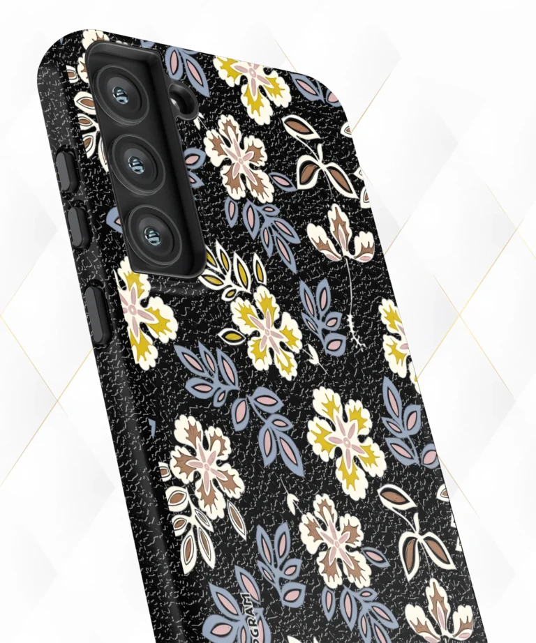 Dual Flowers Black Leather Case