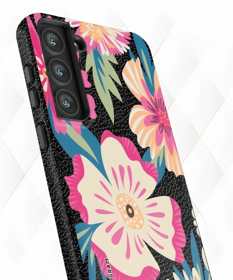 Trippy Blossoms Black Leather Case