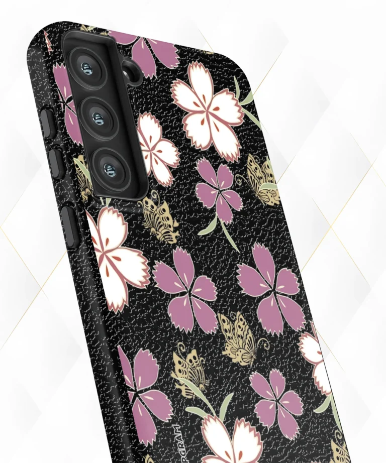 Fly Blooms Black Leather Case