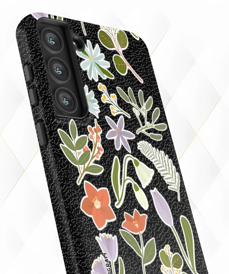 Violet Tulips Black Leather Case