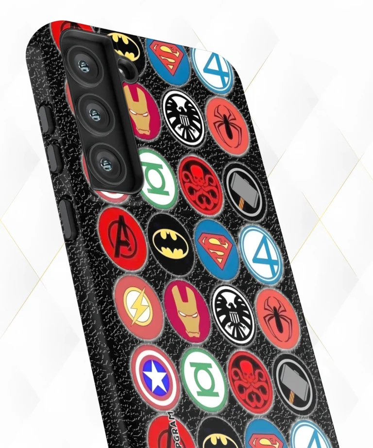 Superhero Stamps Black Leather Case