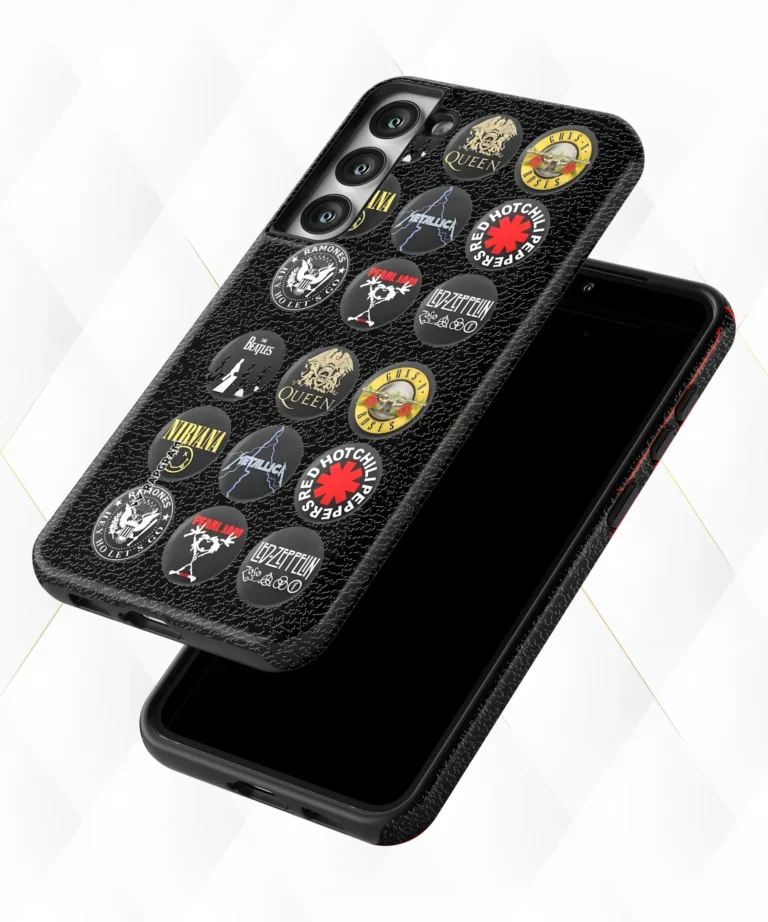 Rock Badges Black Leather Case