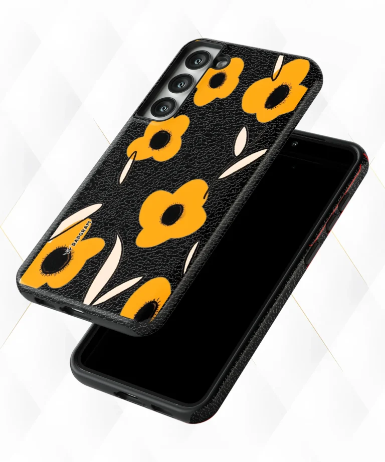 Pale Flowers Black Leather Case