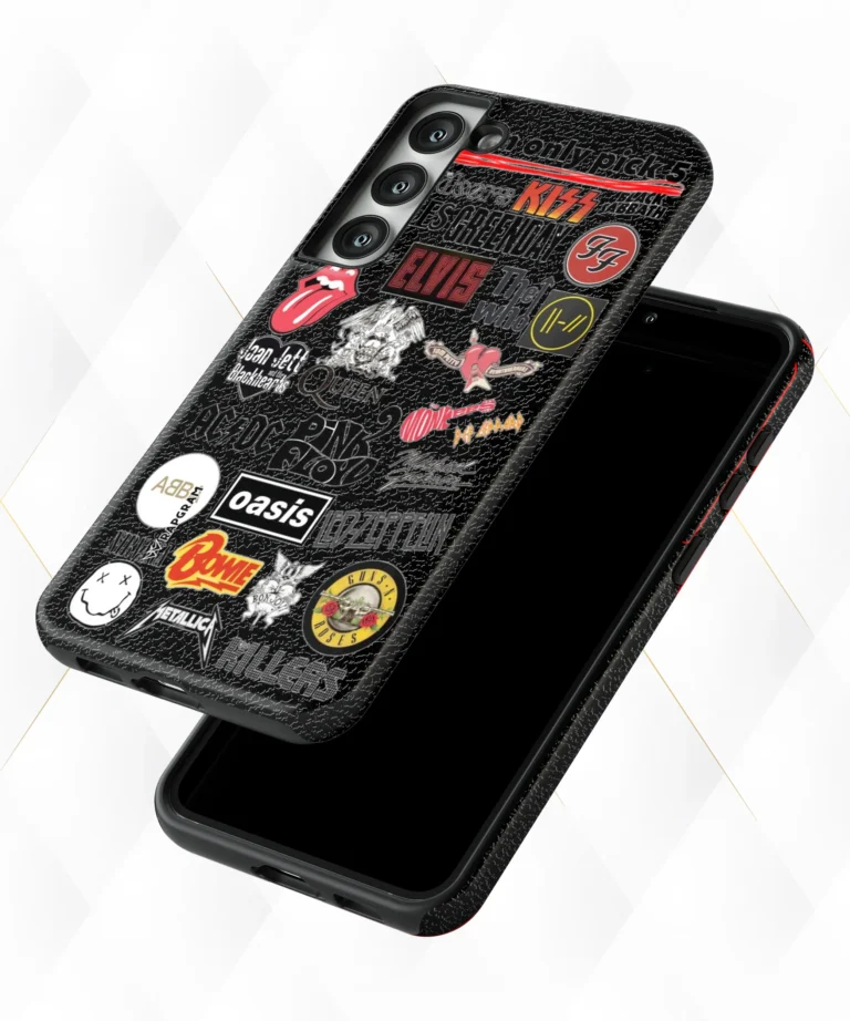 Rock Collage Black Leather Case