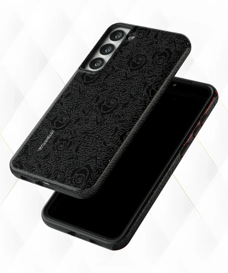 Rose Patterns Black Leather Case