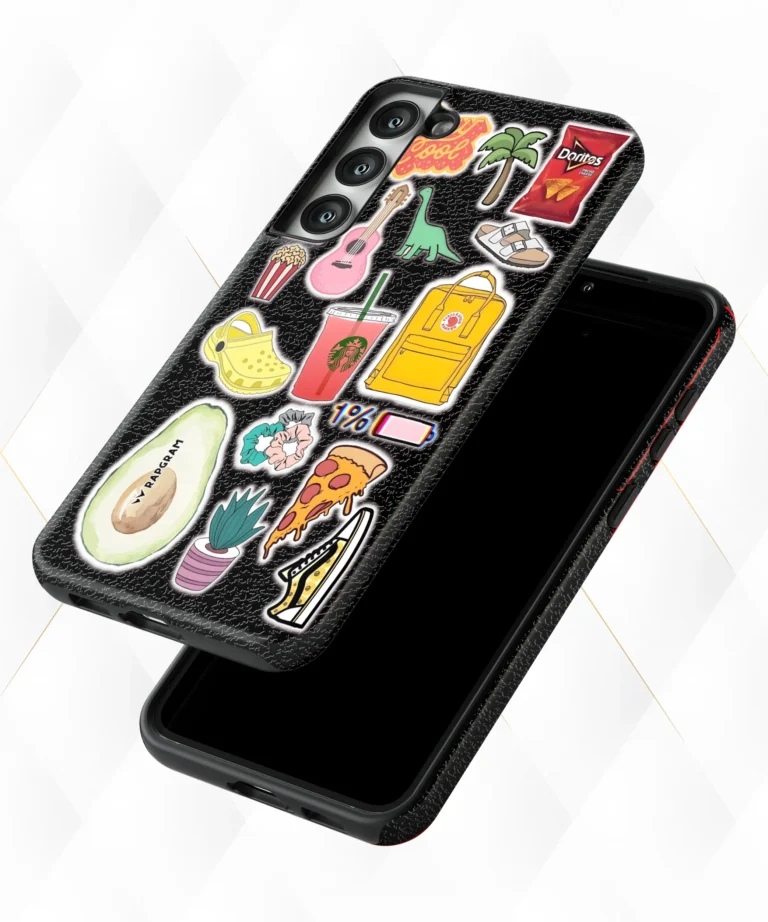 Drinks Snacks Black Leather Case