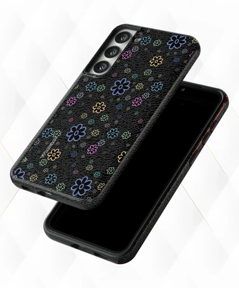 Petal Drops Black Leather Case