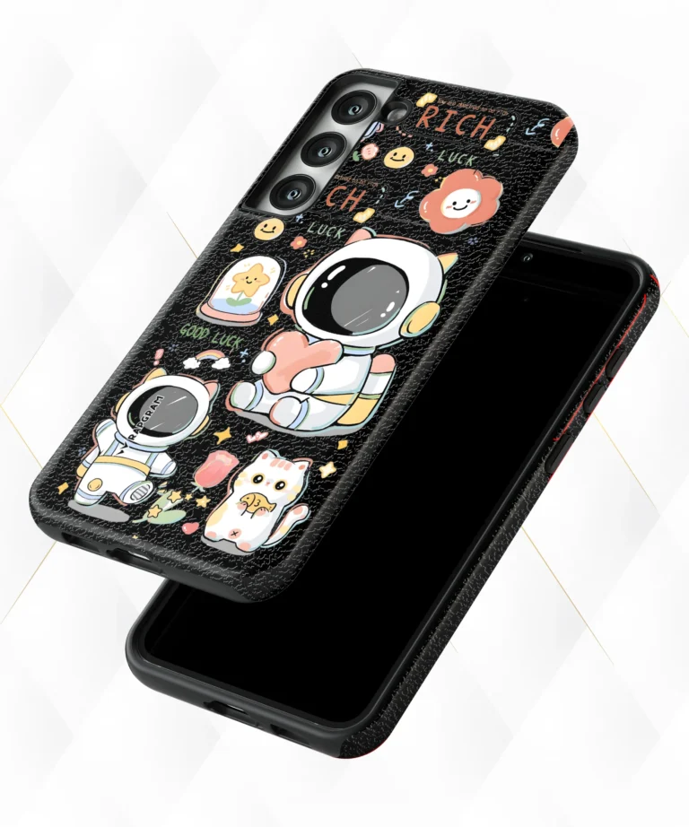 Space Hearted Black Leather Case