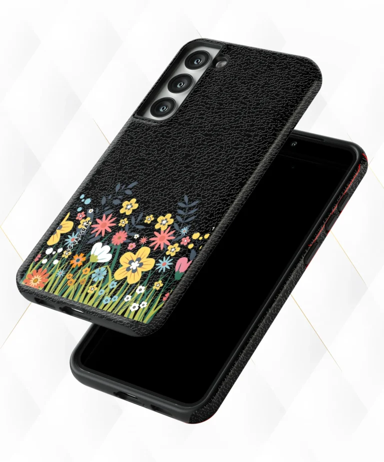 Flower Bushes Black Leather Case