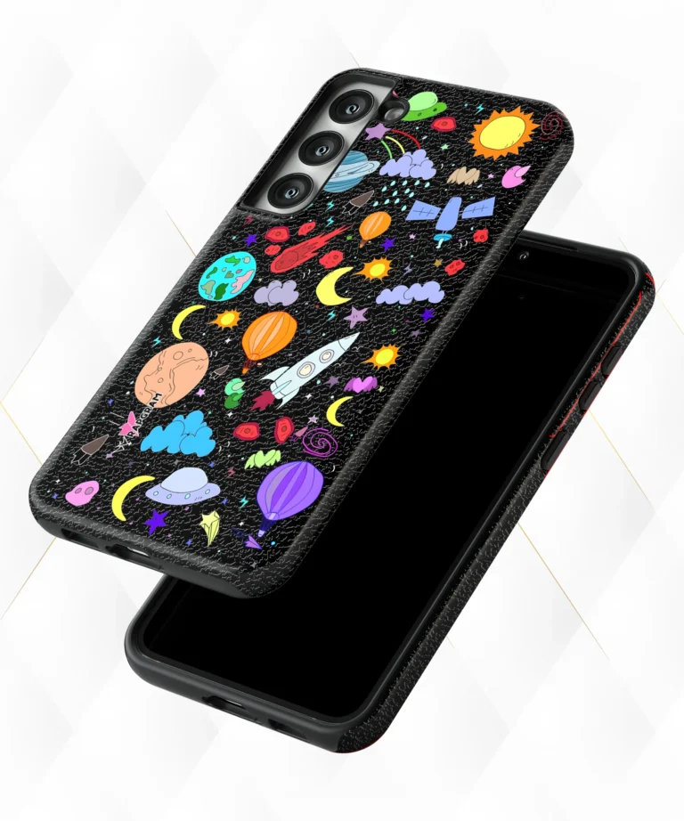 Space Planets Black Leather Case