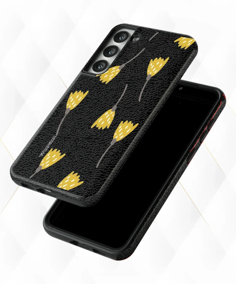 Yellow Tulips Black Leather Case