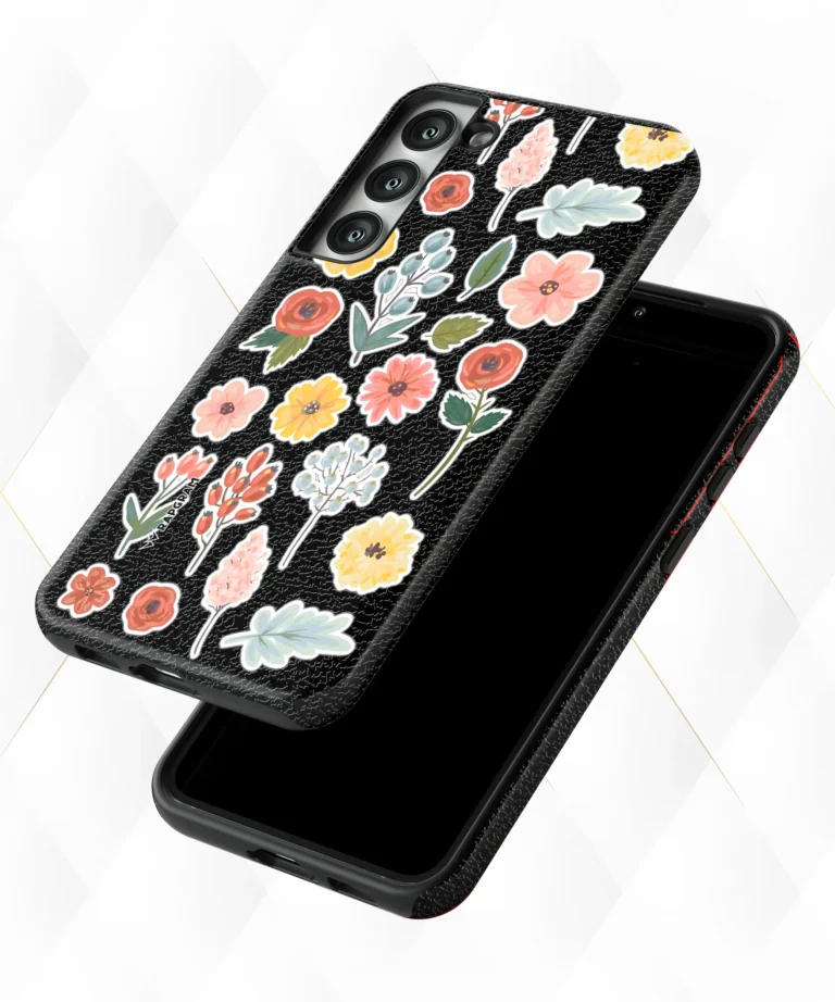 Berries Roses Black Leather Case