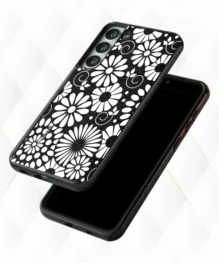 Mono Flowers Black Leather Case