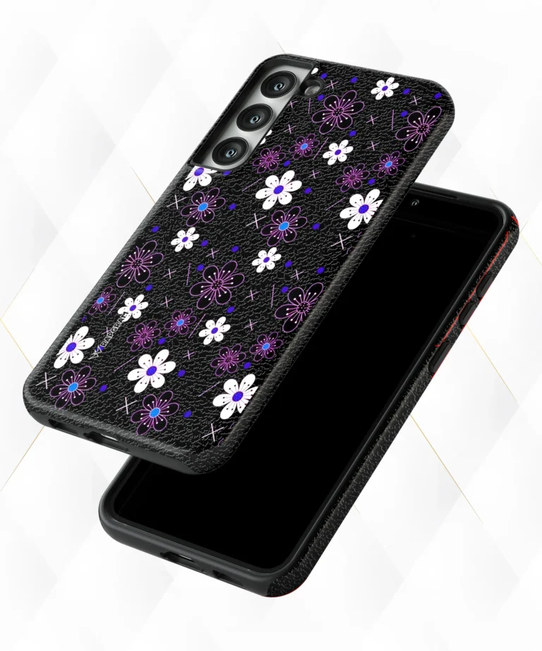 Magenta Petals Black Leather Case