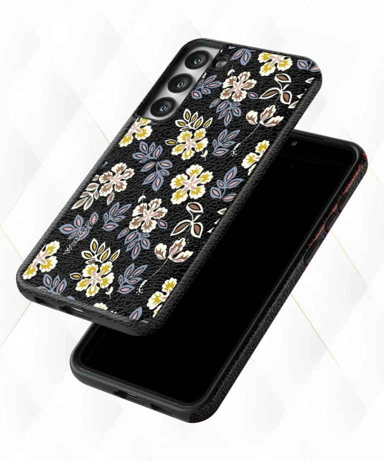 Dual Flowers Black Leather Case