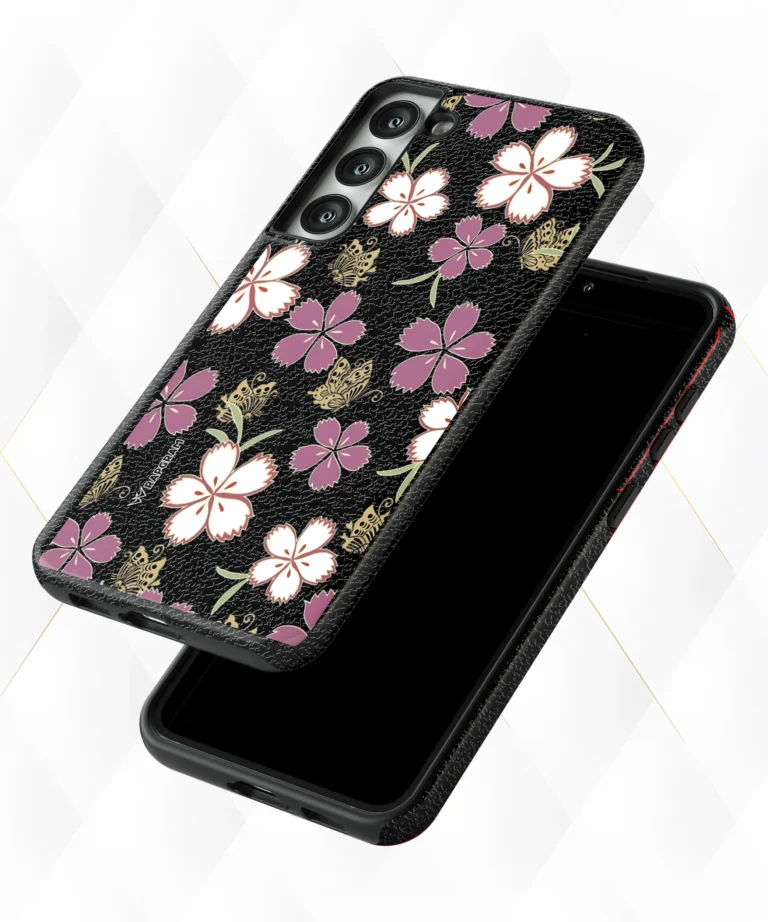 Fly Blooms Black Leather Case