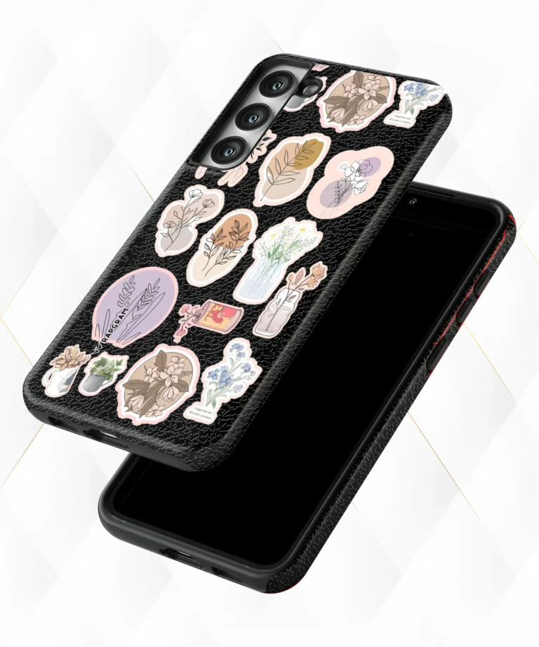 Peach Stamps Black Leather Case