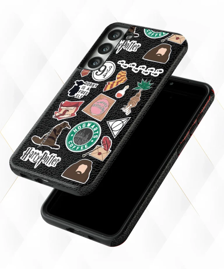 Hogwarts Stamps Black Leather Case