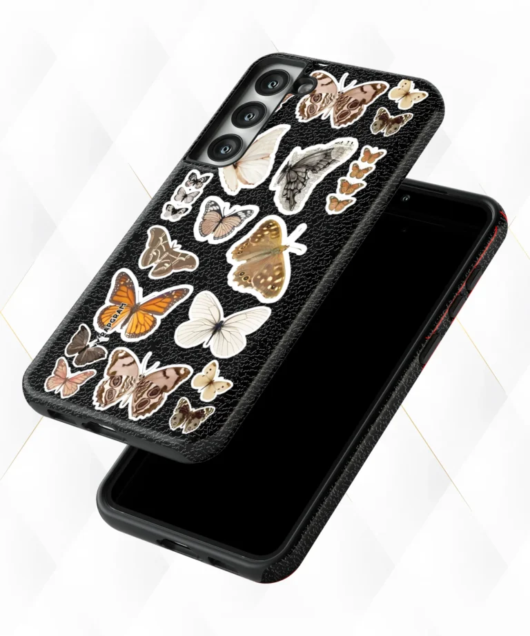 Butterfly Stamps Black Leather Case