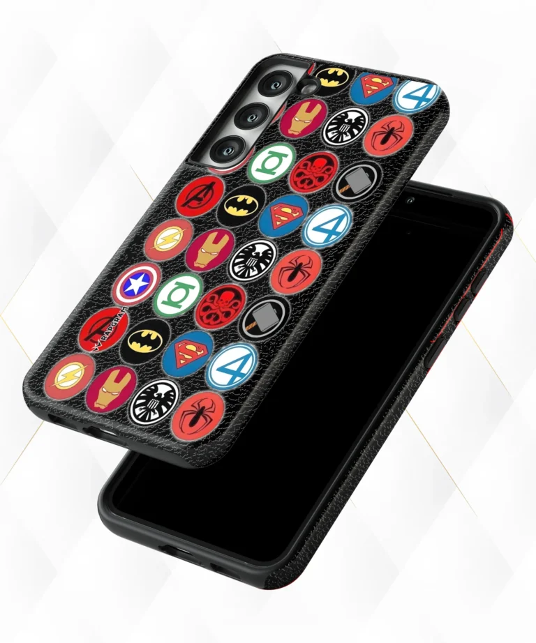 Superhero Stamps Black Leather Case