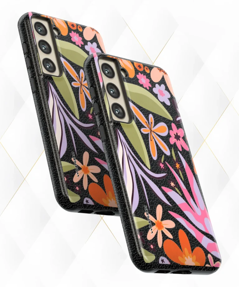 Vibrant Floral Black Leather Case